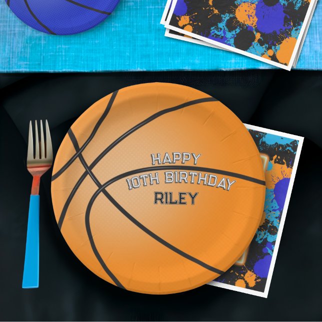 Orange Basketball Happy Birthday Name Pappteller (Von Creator hochgeladen)