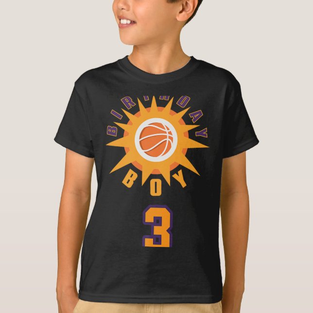 Orange Basketball mit Sunbeam 3 Jahre alt Birthda T-Shirt (Vorderseite)