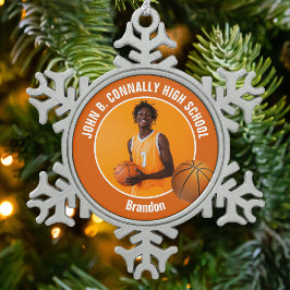 Orange Basketball Player Photo Keepsake Gift Schneeflocken Zinn-Ornament