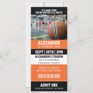 Orange Basketball-Ticket 1. Geburtstagsfeier Einladung