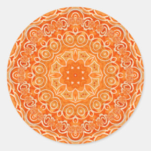 Orange Batik-Aquarell-Mandala Runder Aufkleber