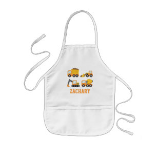 Orange Baustellenfahrzeuge und Lastwagen, Kinderna Kinderschürze