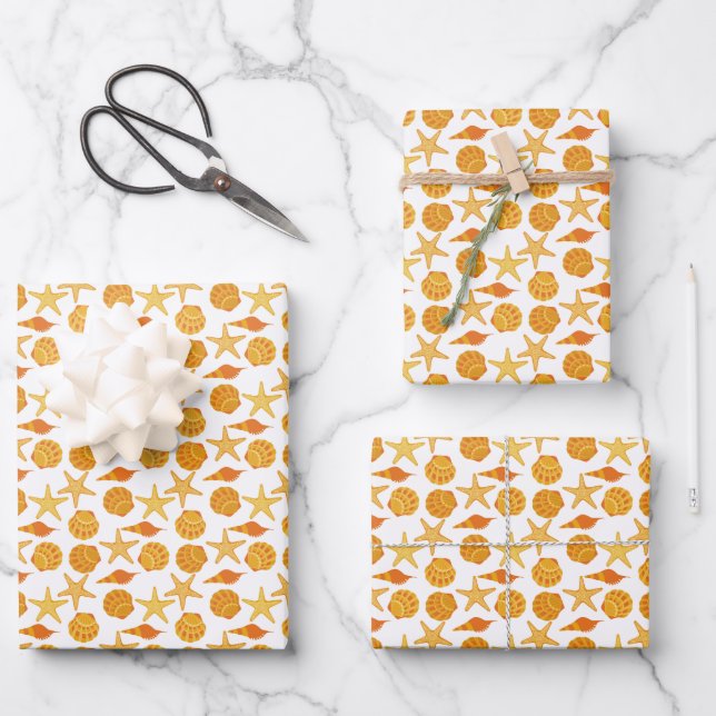 Orange Beach Muschel Pattern Geschenkpapier Set (Vorderseite)