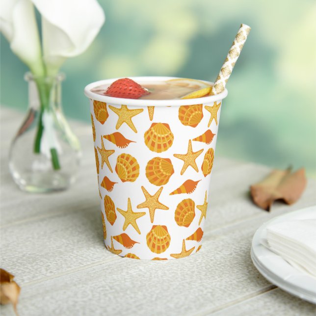 Orange Beach Muschel Pattern Pappbecher (In Situ)