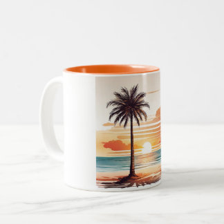Orange Beach Sketch Mug - Vibrant Coastal Charm Zweifarbige Tasse