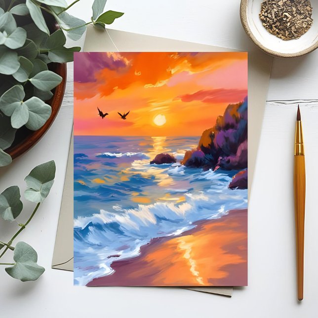 Orange Beach Sunset | Küstenmalerei Postkarte (Von Creator hochgeladen)