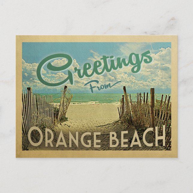 Orange Beach Vintage Travel Postkarte (Vorderseite)