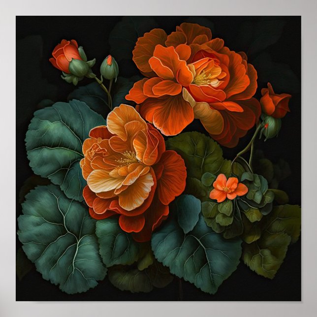 Orange Begonias Blume Art Print Poster (Vorne)