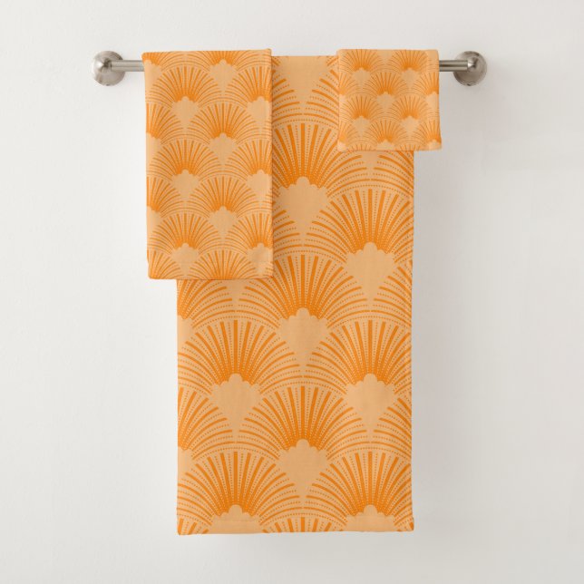 Orange & Beige Art-Deko-Muster Badhandtuch Set (Insitu)