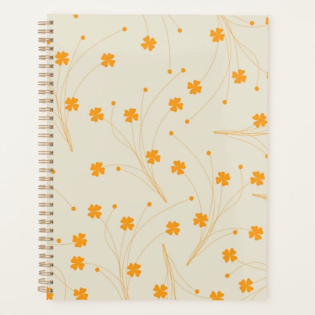 Orange Beige Retro Y2K 70er Blume Muster Planer (Vorderseite)