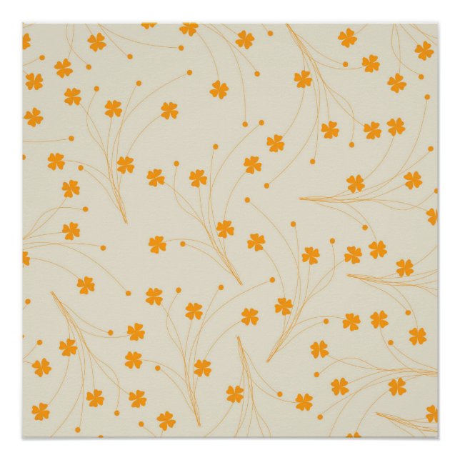 Orange Beige Retro Y2K 70er Blume Muster Poster (Vorderseite)