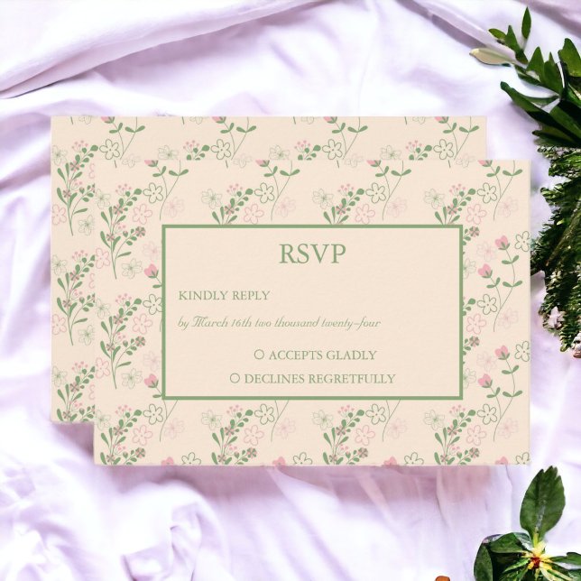 Orange Beige Retro Y2K 70er Blume Muster RSVP Karte (Zazzle Pink Green Retro Y2K 70s Flower Pattern RSVP)