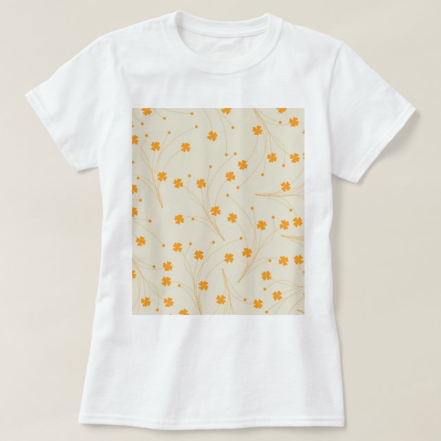 Orange Beige Retro Y2K 70er Blume Muster T-Shirt (Design vorne)