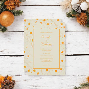 Orange Beige Retro Y2K 70er Blumenmuster Einladung