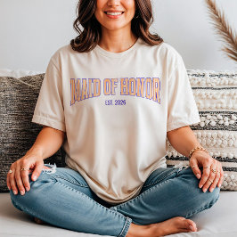 Orange + Beige Streifen Navy MAID OF HONOR  T-Shirt