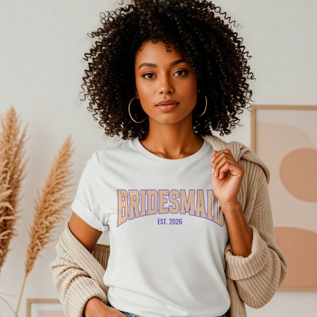 Orange + Beige Stripe Navy BRIDESMAID Bachelorette T-Shirt (Personalize with names, dates, locations or events.)