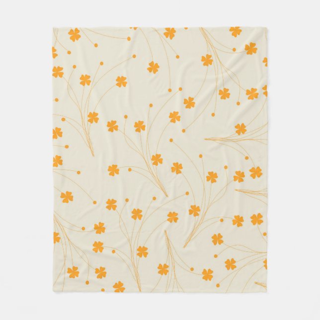 Orange Beige Tropical Floral Botanischer Sommer Fleecedecke (Vorderseite)
