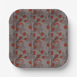 Orange-beiger retro-ethnischer eleganter Blumenmus Pappteller