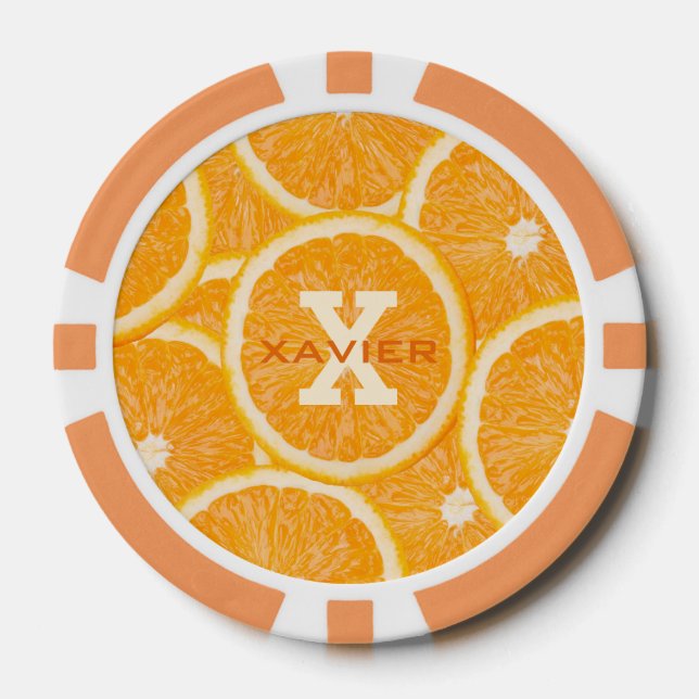 Orange benutzerdefinierte Monogramm-Poker-Chips Pokerchips (Vorderseite)