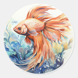 Orange Beta Fish Underwater Runder Aufkleber