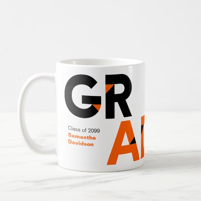 Orange Big Fett Angle Cut Letters Abschluss Kaffeetasse (Links)