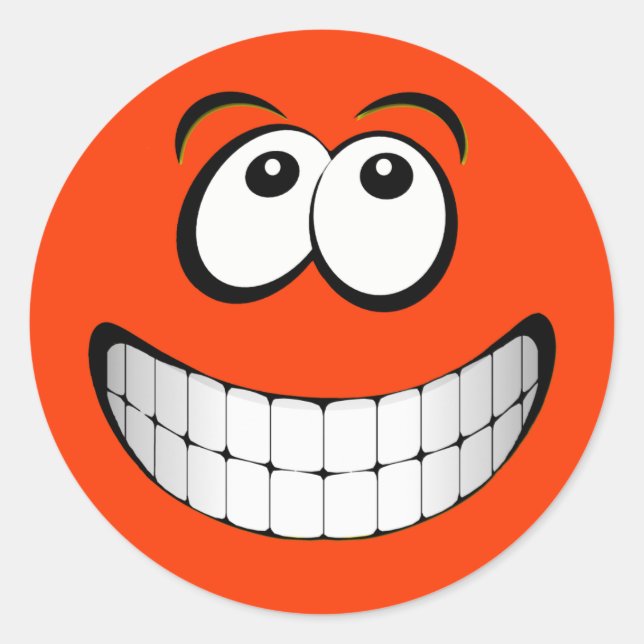 Orange Big Grin Face Runder Aufkleber (Vorderseite)