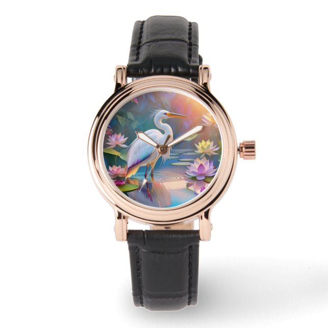 Orange Billed White Heron Fantasy Bird Armbanduhr (Vorderseite)