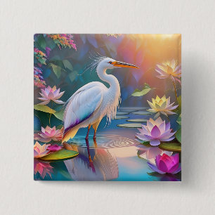 Orange Billed White Heron Fantasy Bird Button