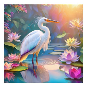 Orange Billed White Heron Fantasy Bird Fotodruck