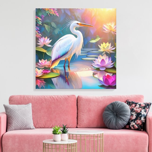 Orange Billed White Heron Fantasy Bird Leinwanddruck (Insitu (Wohnzimmer))
