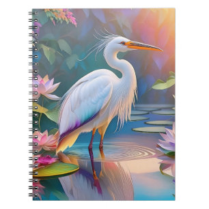 Orange Billed White Heron Fantasy Bird Notizblock
