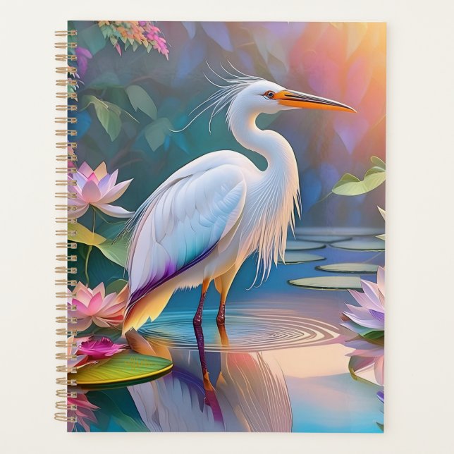 Orange Billed White Heron Fantasy Bird Planer (Vorderseite)