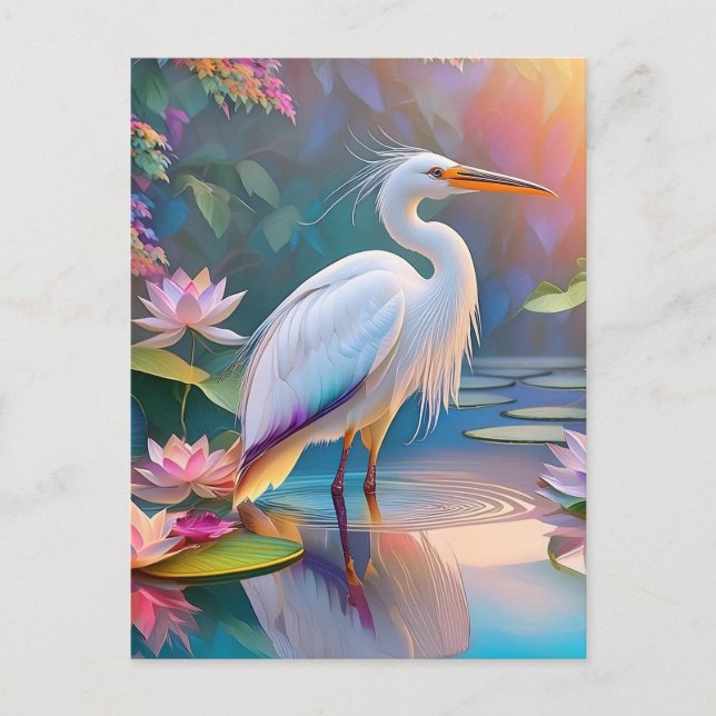 Orange Billed White Heron Fantasy Bird Postkarte (Vorderseite)