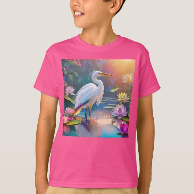 Orange Billed White Heron Fantasy Bird T-Shirt (Vorderseite)