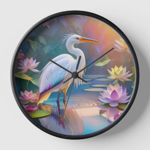 Orange Billed White Heron Fantasy Bird Uhr