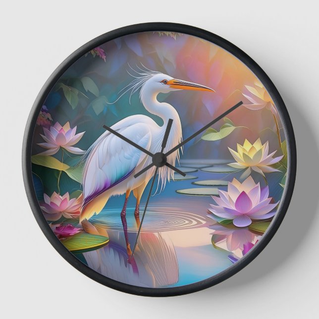 Orange Billed White Heron Fantasy Bird Uhr (Vorderseite)