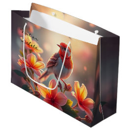 Orange Bird Floral Geschenktasche Große Geschenktüte