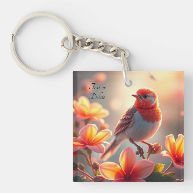 Orange Bird Floral Keychain Schlüsselanhänger (Vorderseite)