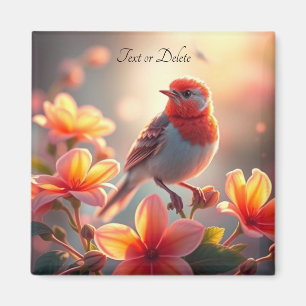 Orange Bird Floral Magnet