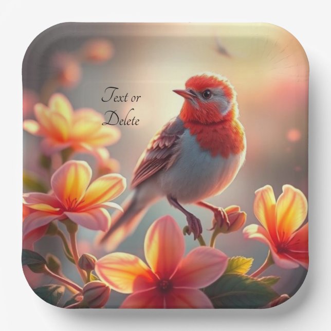 Orange Bird Floral Paper Plate Pappteller (Vorderseite)