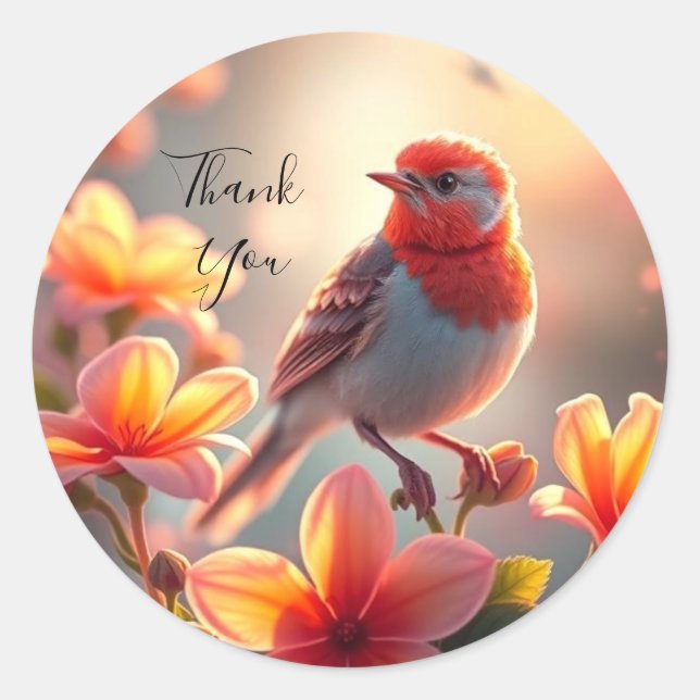 Orange Bird Floral Sticker (Vorderseite)