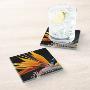 Orange Bird of Paradise Pflanze Bloom Aloha Glasuntersetzer