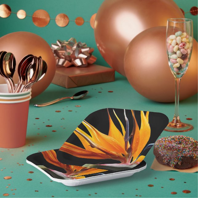 Orange Bird of Paradise Pflanze Blütenblume Pappteller (Multi)