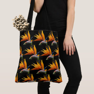 Orange Bird of Paradise Pflanze Pattern auf Schwar