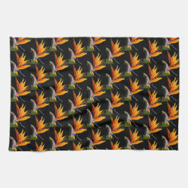 Orange Bird of Paradise Pflanze Pattern auf Schwar Geschirrtuch