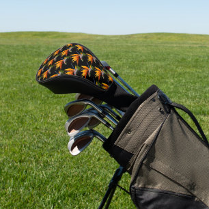 Orange Bird of Paradise Pflanze Pattern auf Schwar Golf Headcover