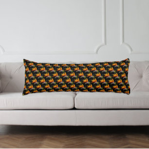 Orange Bird of Paradise Pflanze Pattern auf Schwar Seitenschläferkissen