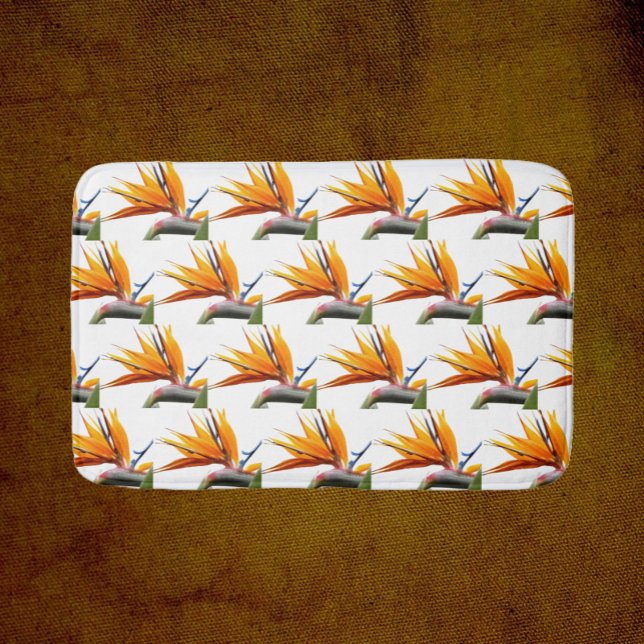 Orange Bird of Paradise Pflanze Pattern auf Weiß Badematte (In Situ)