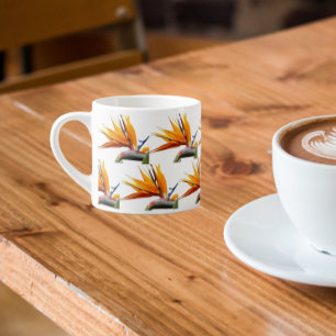 Orange Bird of Paradise Pflanze Pattern auf Weiß Espressotasse