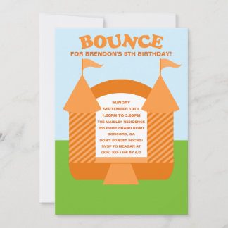 Orange Birthday Bounce Bouncy House Birthday Party Einladung